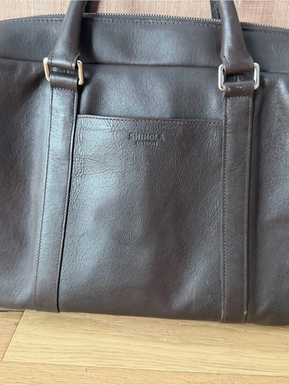 Shinola Dark Brown Leather Computer Briefcase with Detachable Strap